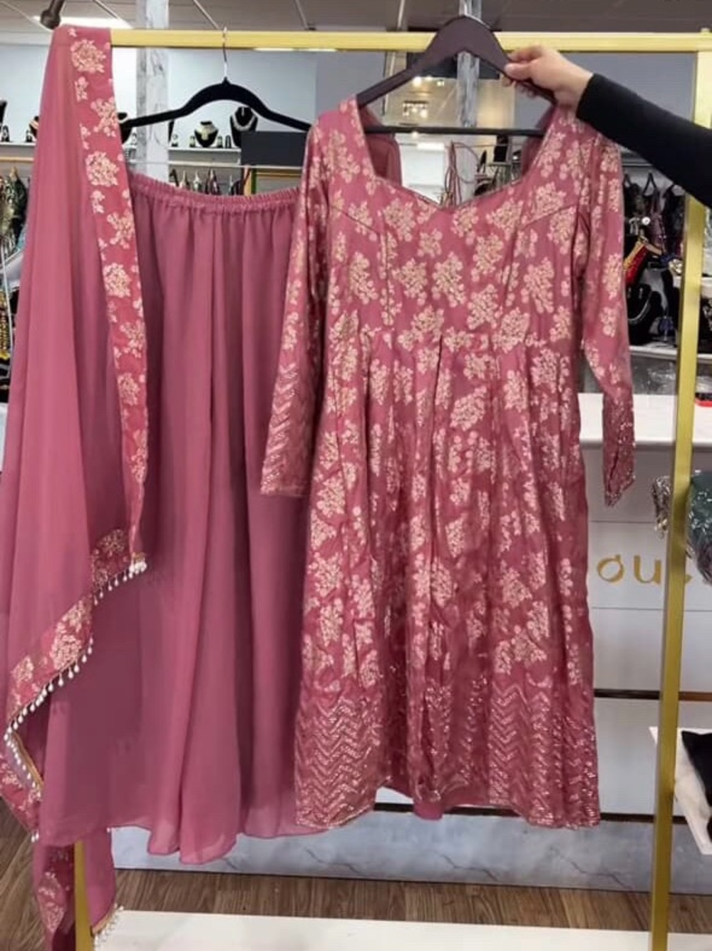 Embroidered Rose-Pink Ethnic Dress Set